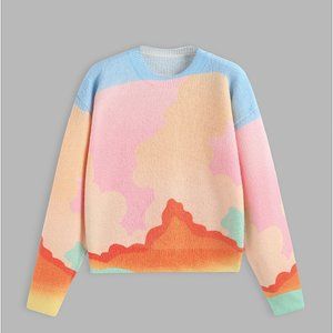 Cider Pastel Wool-blend Patchy Rainbow Long Sleeve Sweater
